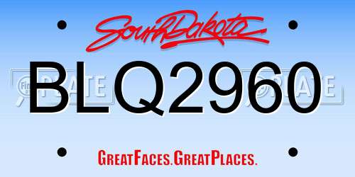 BLQ2960 South Dakota License Plate