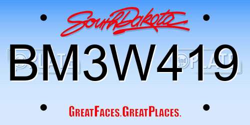 BM3W419 South Dakota License Plate