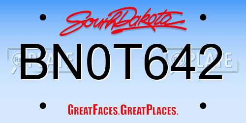 BN0T642 South Dakota License Plate