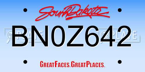 BN0Z642 South Dakota License Plate