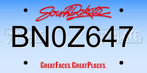 BN0Z647 South Dakota License Plate