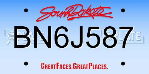 BN6J587 South Dakota License Plate