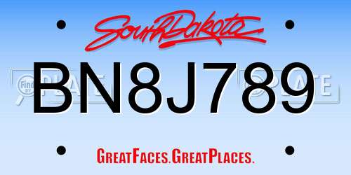 BN8J789 South Dakota License Plate