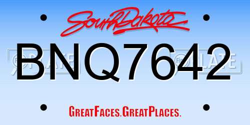BNQ7642 South Dakota License Plate