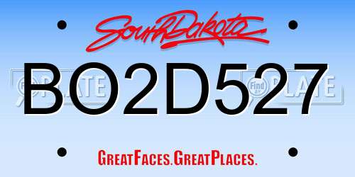 BO2D527 South Dakota License Plate