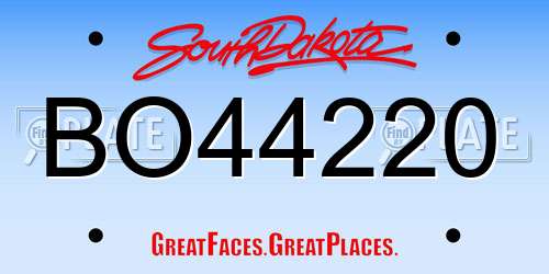 BO44220 South Dakota License Plate