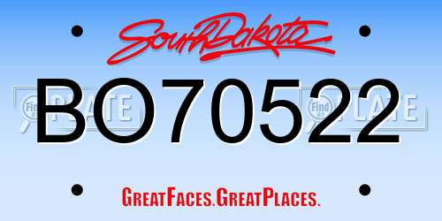 BO70522 South Dakota License Plate