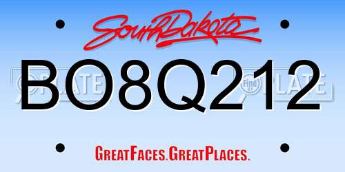 BO8Q212 South Dakota License Plate