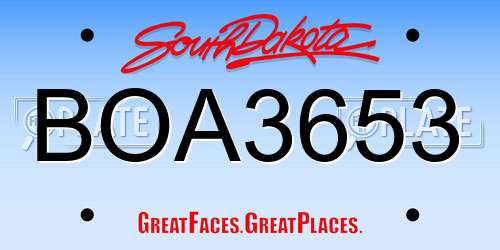BOA3653 South Dakota License Plate