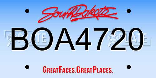 BOA4720 South Dakota License Plate