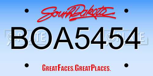 BOA5454 South Dakota License Plate
