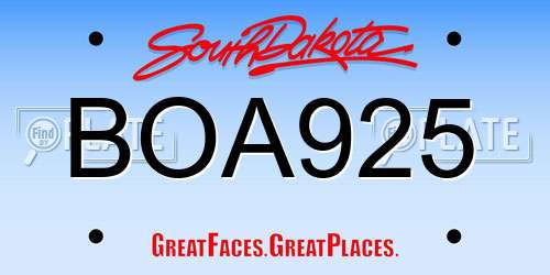 BOA925 South Dakota License Plate