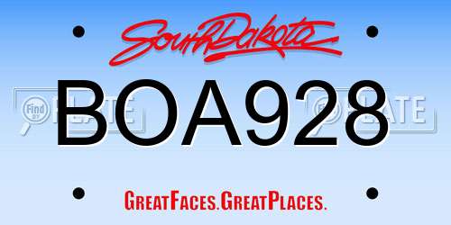 BOA928 South Dakota License Plate