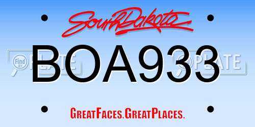 BOA933 South Dakota License Plate
