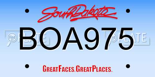 BOA975 South Dakota License Plate