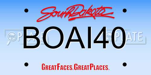 BOAI40 South Dakota License Plate