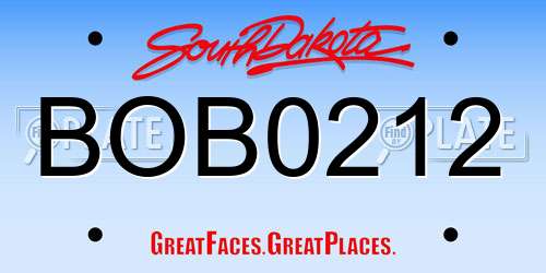 BOB0212 South Dakota License Plate