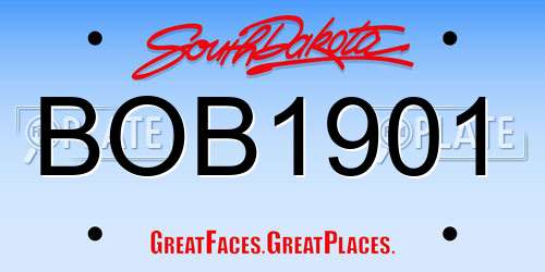 BOB1901 South Dakota License Plate