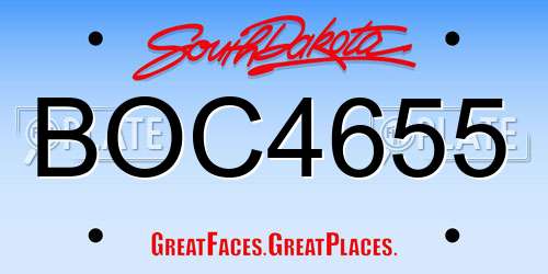 BOC4655 South Dakota License Plate