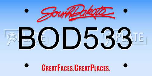 BOD533 South Dakota License Plate