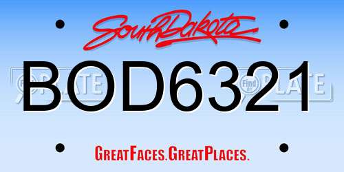 BOD6321 South Dakota License Plate