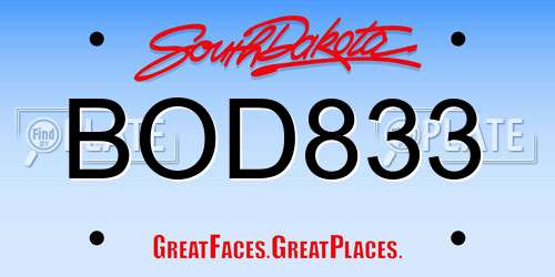 BOD833 South Dakota License Plate