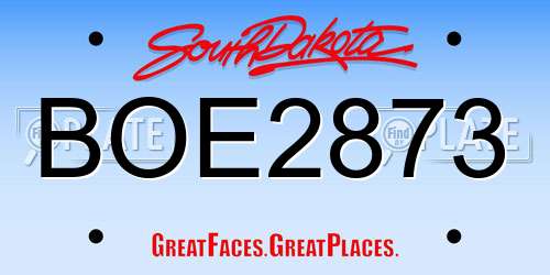 BOE2873 South Dakota License Plate