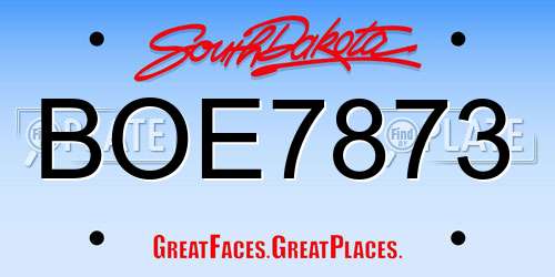 BOE7873 South Dakota License Plate