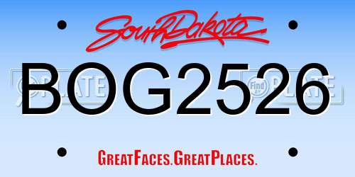 BOG2526 South Dakota License Plate
