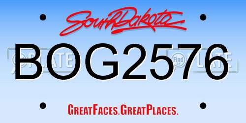 BOG2576 South Dakota License Plate