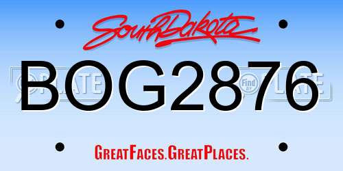 BOG2876 South Dakota License Plate