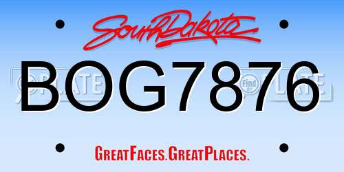 BOG7876 South Dakota License Plate