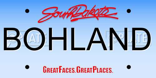 BOHLAND South Dakota License Plate