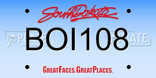 BOI108 South Dakota License Plate