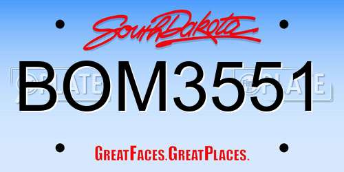 BOM3551 South Dakota License Plate