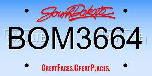 BOM3664 South Dakota License Plate