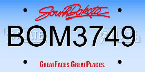 BOM3749 South Dakota License Plate
