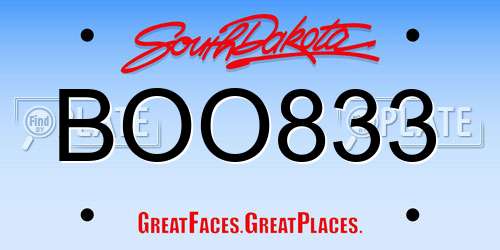 BOO833 South Dakota License Plate