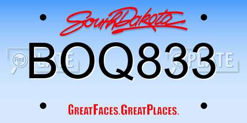 BOQ833 South Dakota License Plate