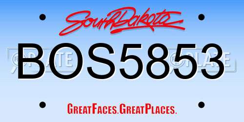 BOS5853 South Dakota License Plate