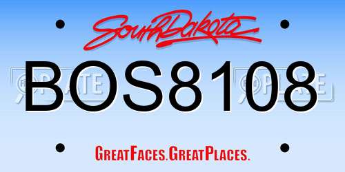 BOS8108 South Dakota License Plate