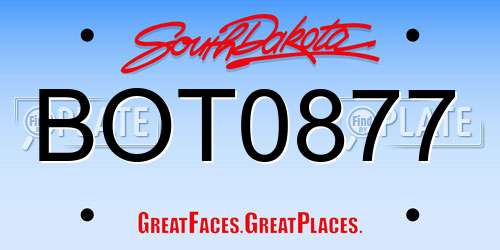 BOT0877 South Dakota License Plate