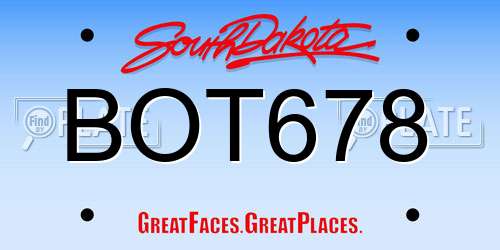 BOT678 South Dakota License Plate