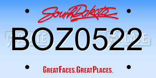 BOZ0522 South Dakota License Plate