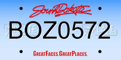 BOZ0572 South Dakota License Plate