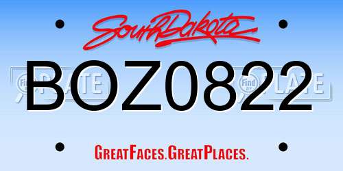 BOZ0822 South Dakota License Plate