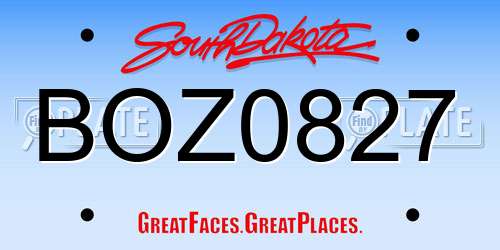 BOZ0827 South Dakota License Plate