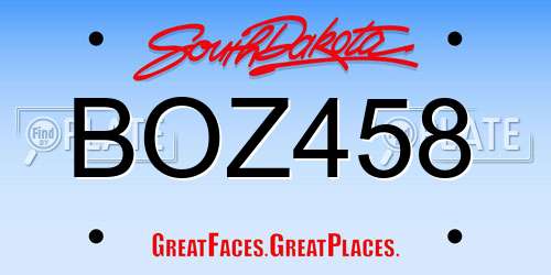 BOZ458 South Dakota License Plate