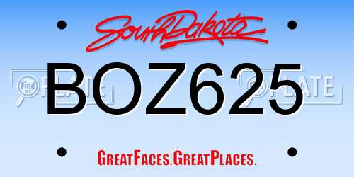 BOZ625 South Dakota License Plate