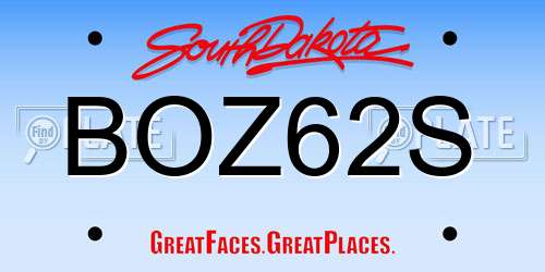 BOZ62S South Dakota License Plate